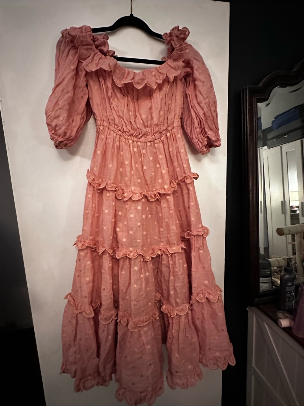Zimmermann Pink Ruffled Midi Dot Dress